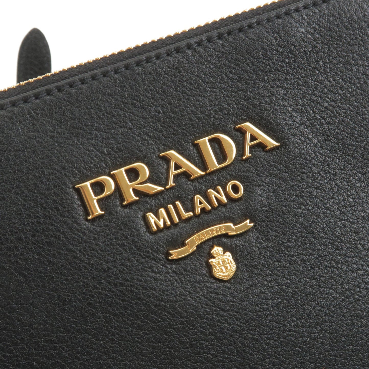 PRADA Logo Leather Shoulder Bag Gold Hardware Black 1BH046