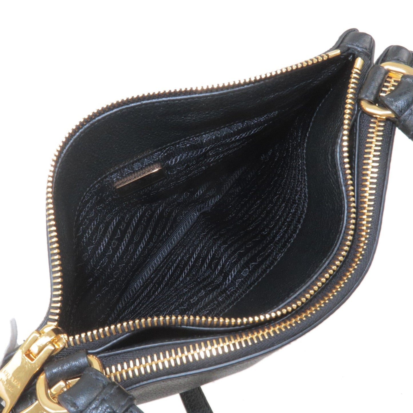 PRADA Logo Leather Shoulder Bag Gold Hardware Black 1BH046