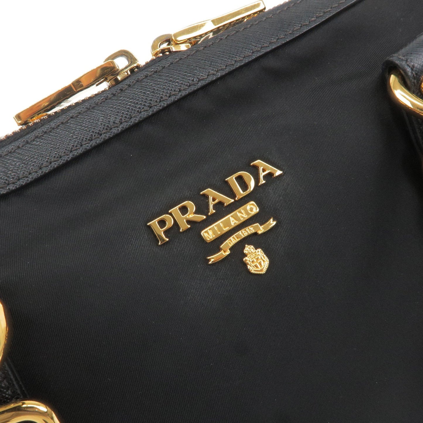 PRADA Logo Nylon Leather 2Way Bag Hand Bag Shoulder Bag Black