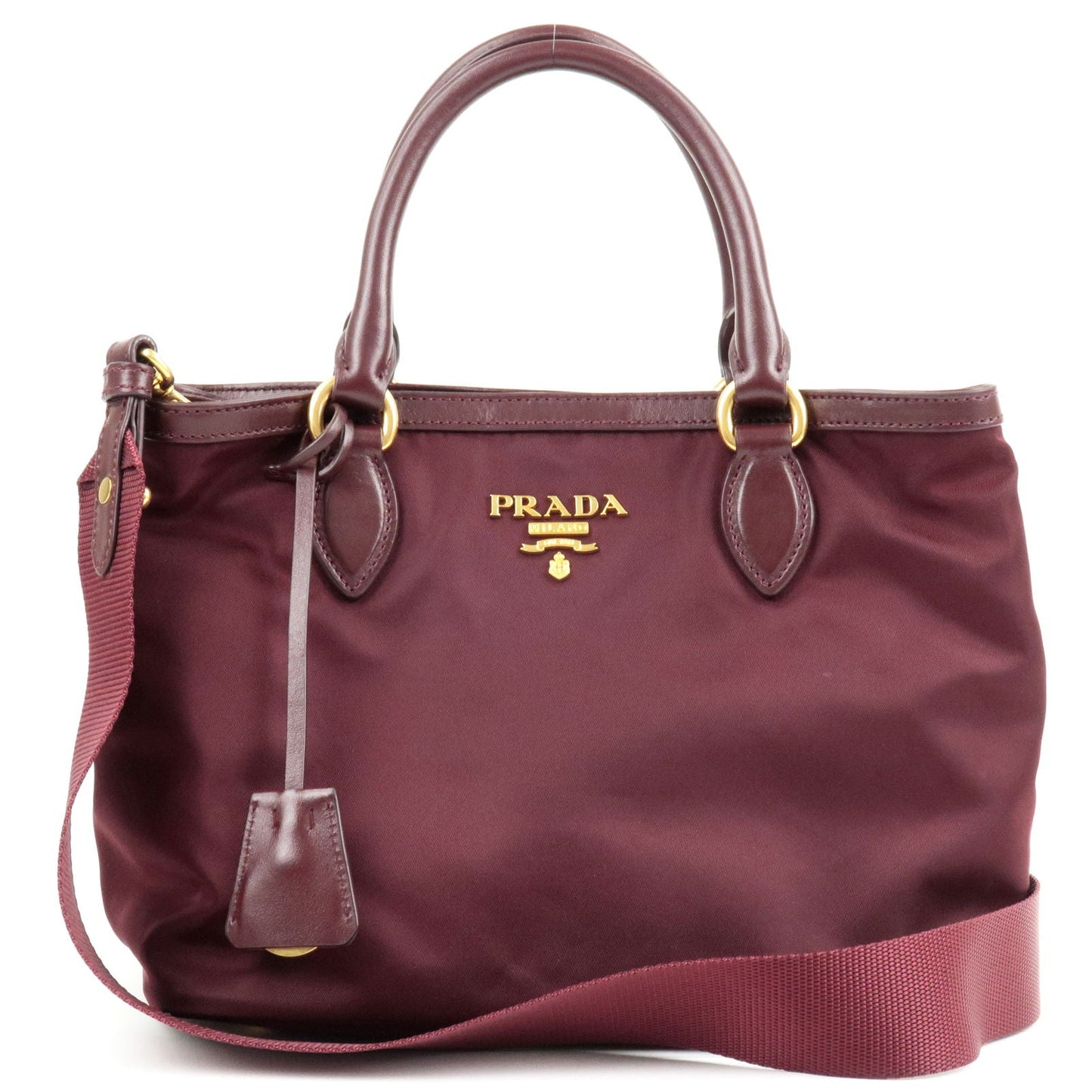 PRADA Logo Nylon Leather 2Way Bag Hand Bag Granato Bordeaux 1BA172