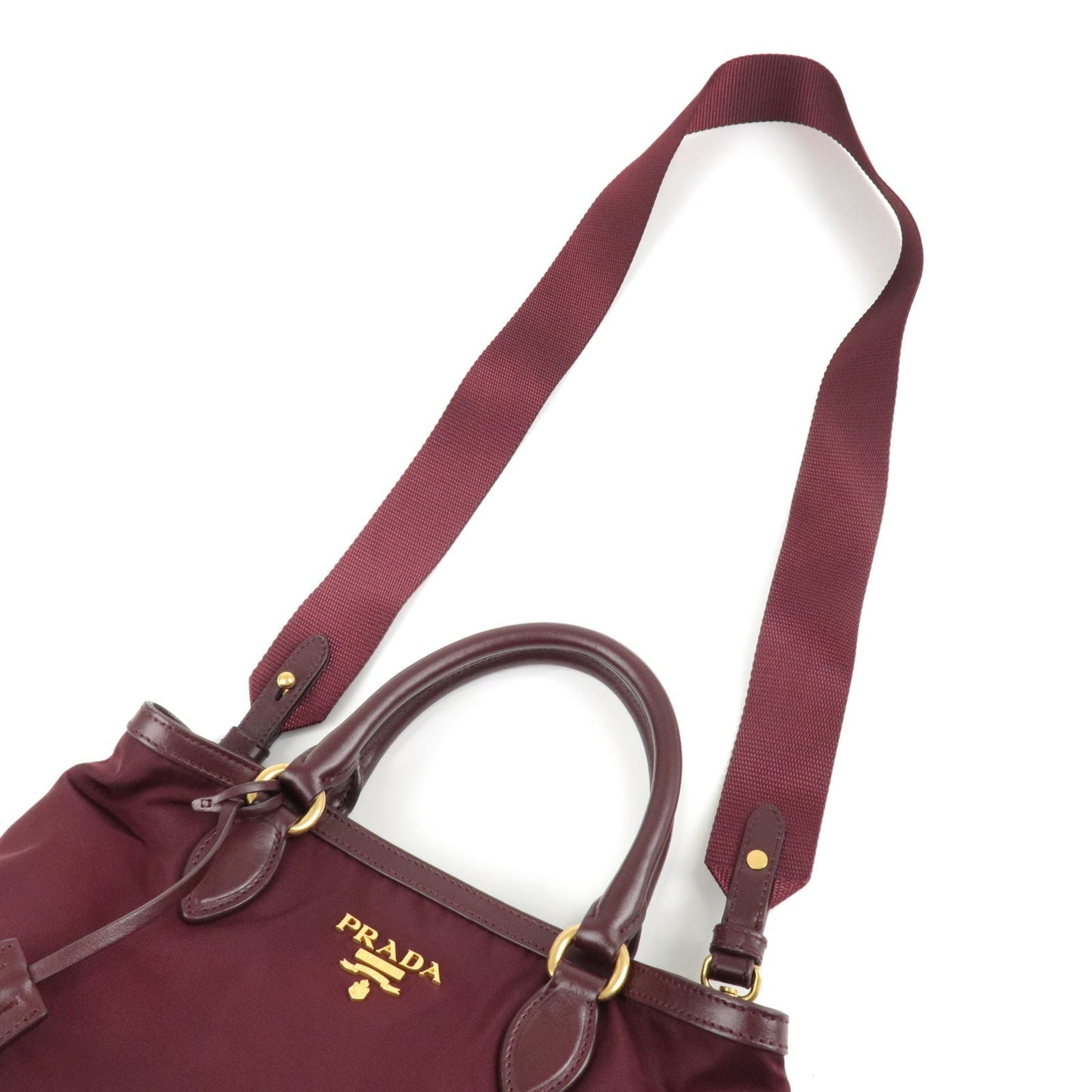 PRADA Logo Nylon Leather 2Way Bag Hand Bag Granato Bordeaux 1BA172