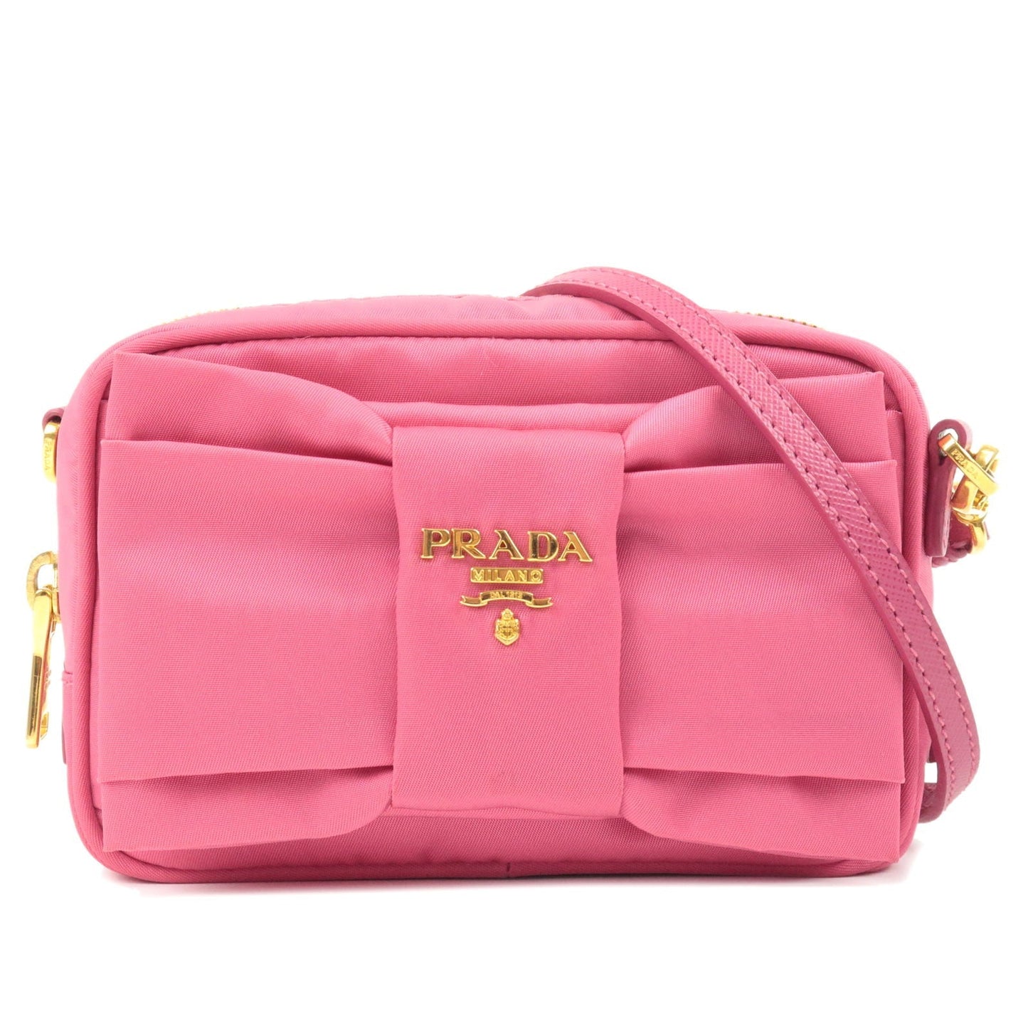 PRADA Logo Nylon Leather Ribbon Shoulder Bag Pink 1N1727