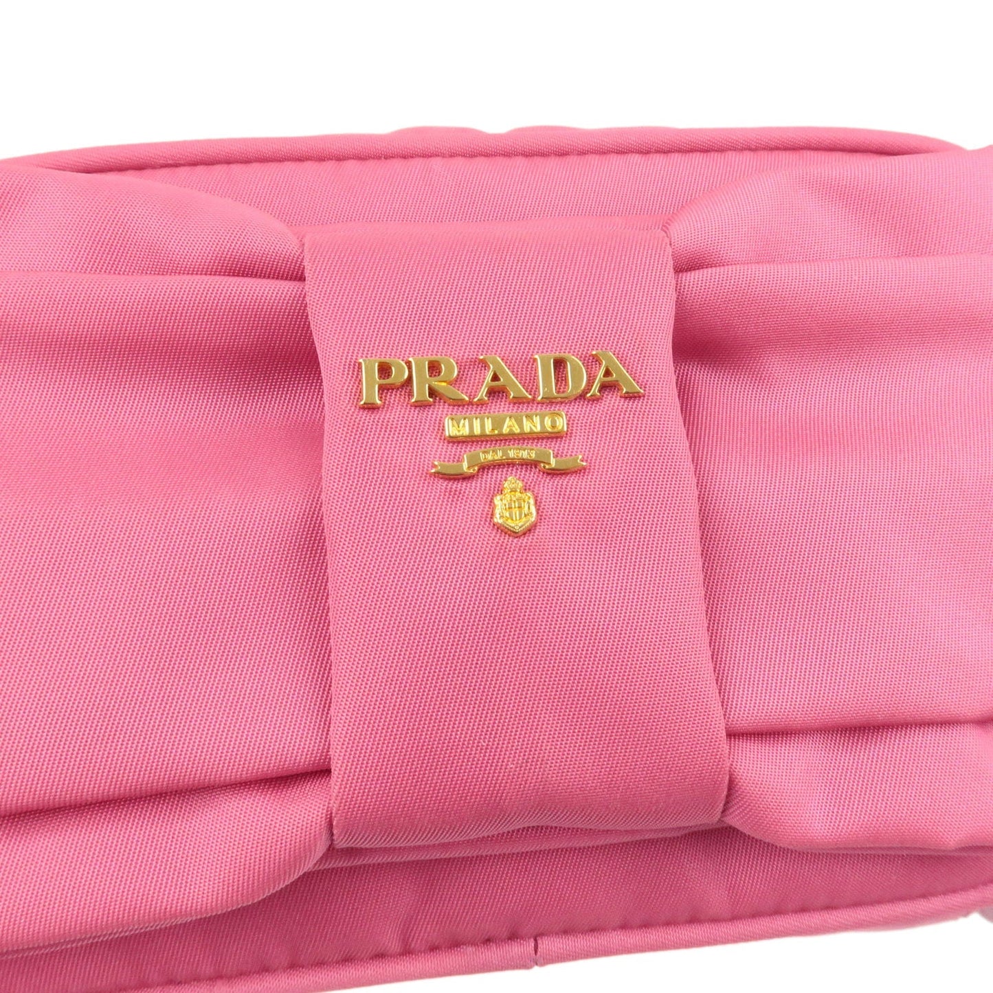 PRADA Logo Nylon Leather Ribbon Shoulder Bag Pink 1N1727