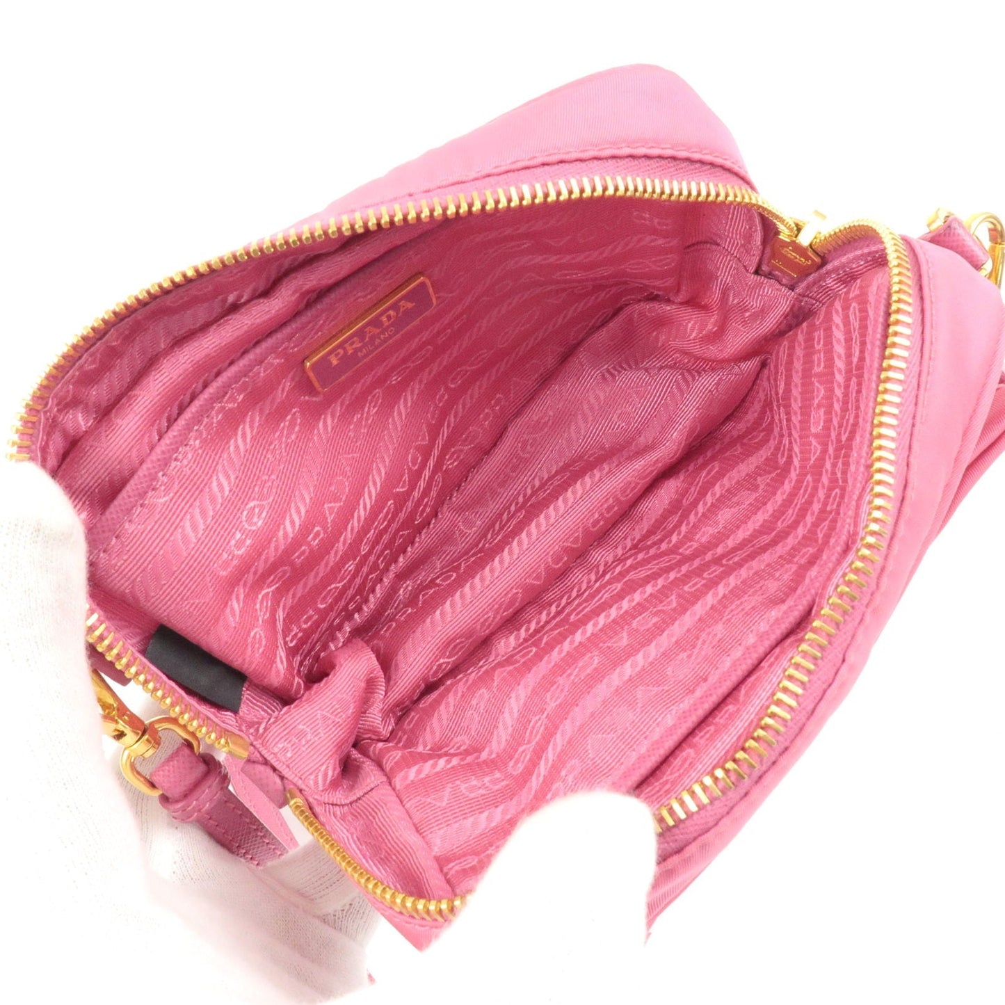 PRADA Logo Nylon Leather Ribbon Shoulder Bag Pink 1N1727