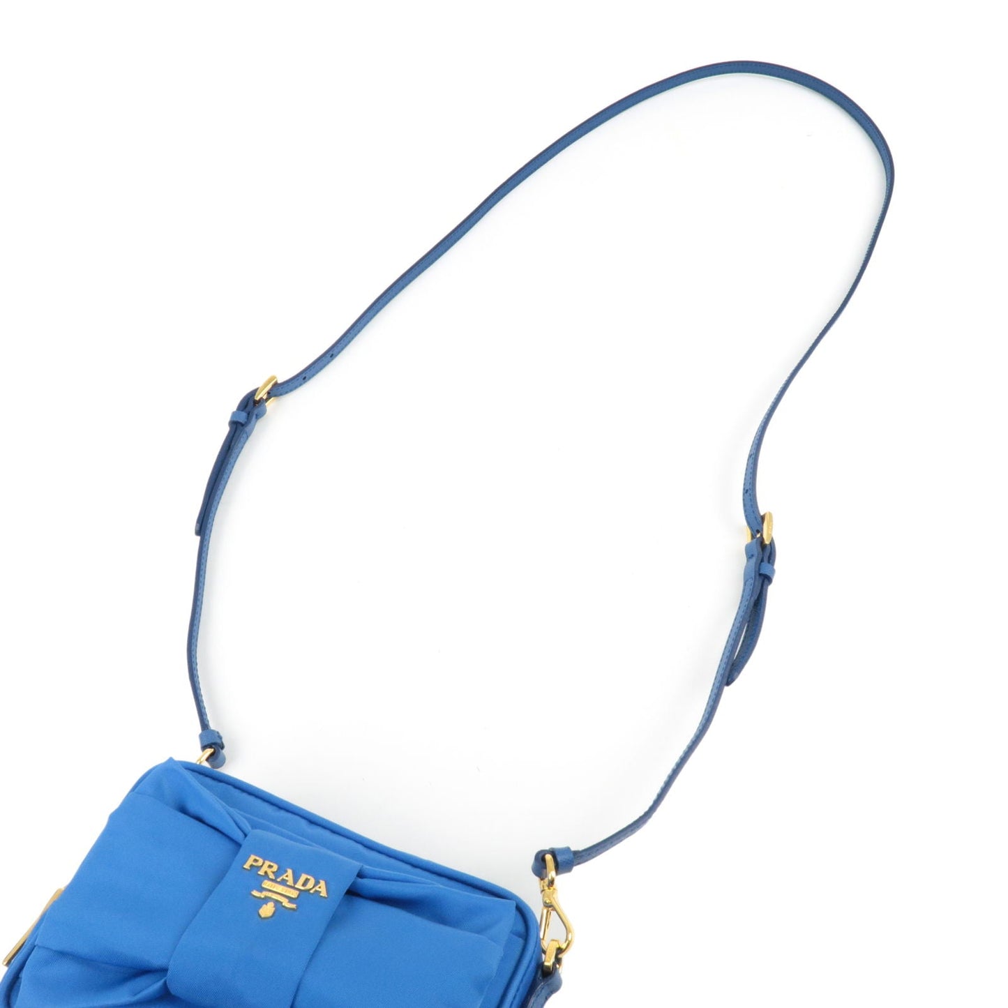 PRADA Logo Nylon Leather Ribbon Shoulder Bag Blue 1N1727