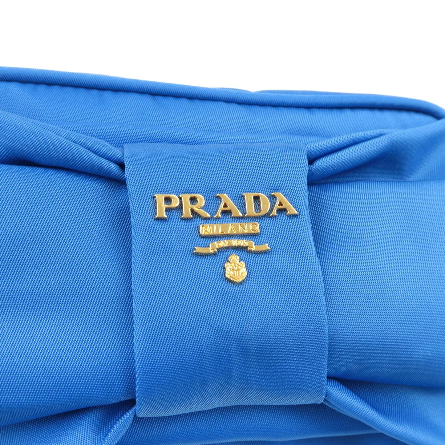 PRADA Logo Nylon Leather Ribbon Shoulder Bag Blue 1N1727