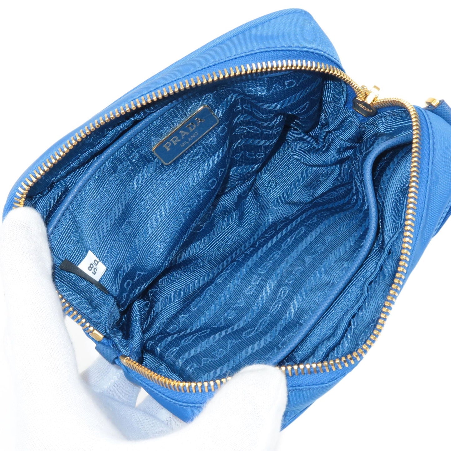 PRADA Logo Nylon Leather Ribbon Shoulder Bag Blue 1N1727