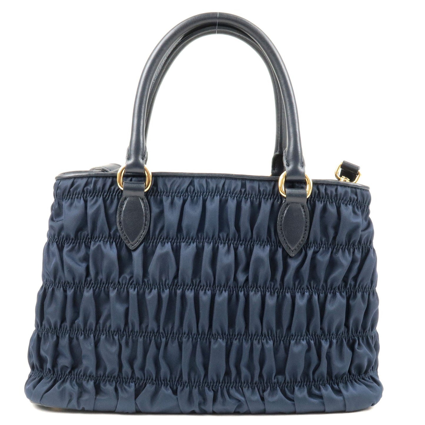 PRADA Nylon Leather Gather 2Way Bag Hand Bag Navy GHW 1BA173