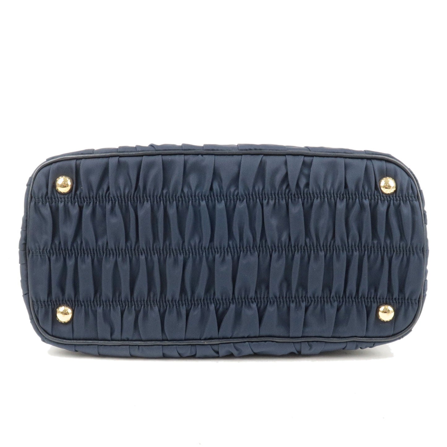 PRADA Nylon Leather Gather 2Way Bag Hand Bag Navy GHW 1BA173