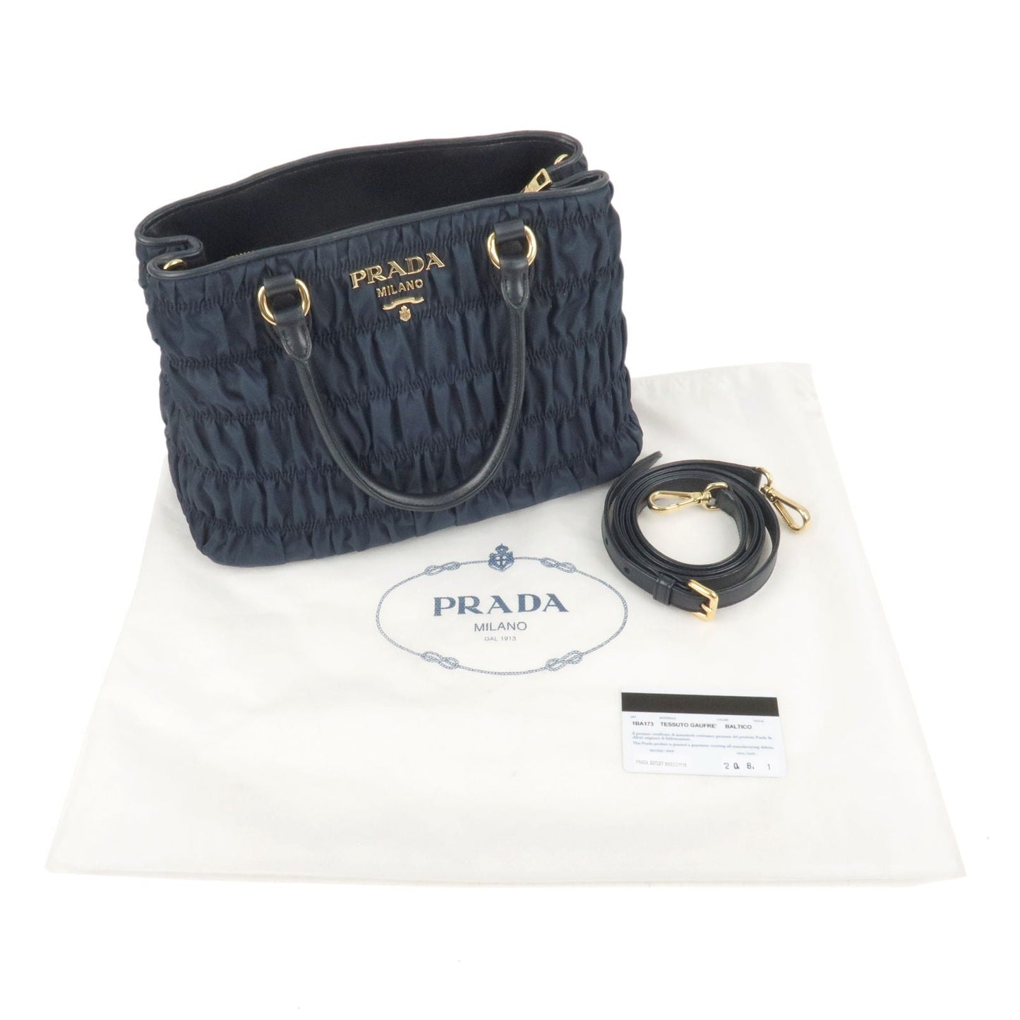 PRADA Nylon Leather Gather 2Way Bag Hand Bag Navy GHW 1BA173