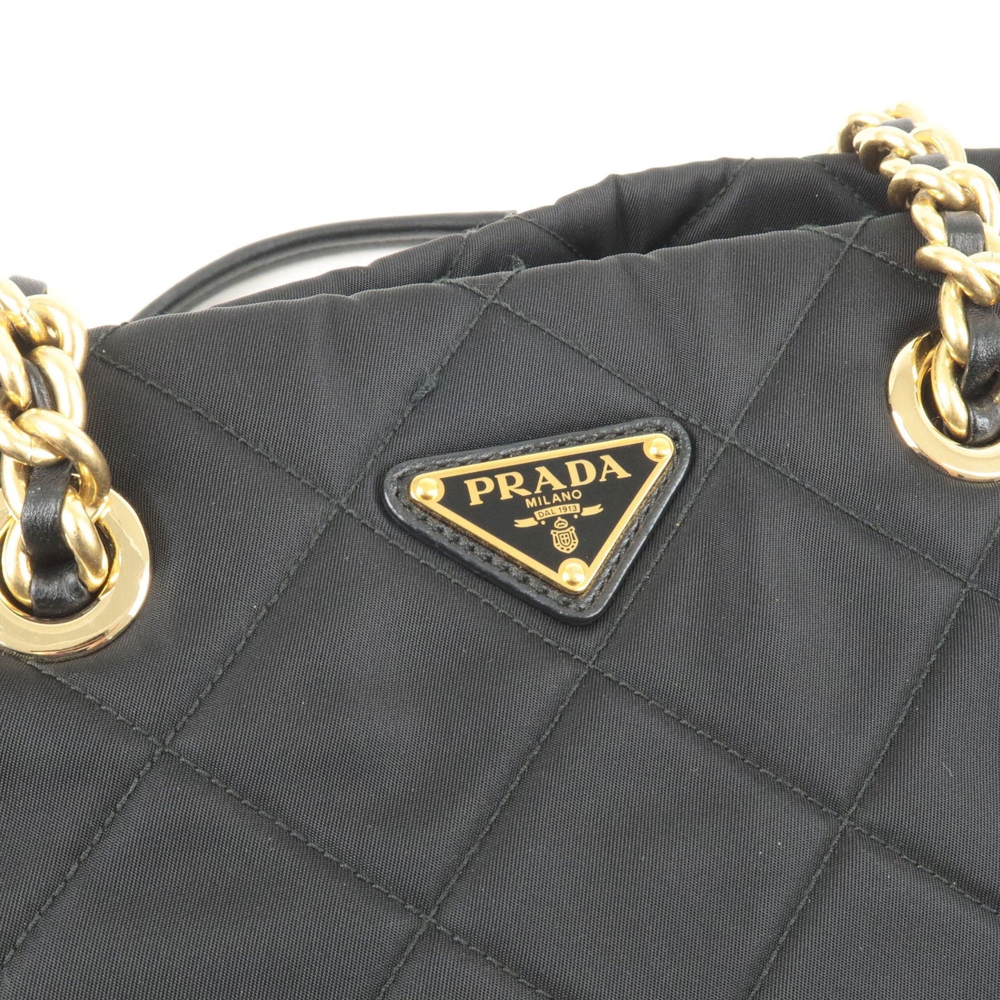 PRADA Nylon Leather Quiltin 2Way Chain Shoulder Bag Black 1BG740