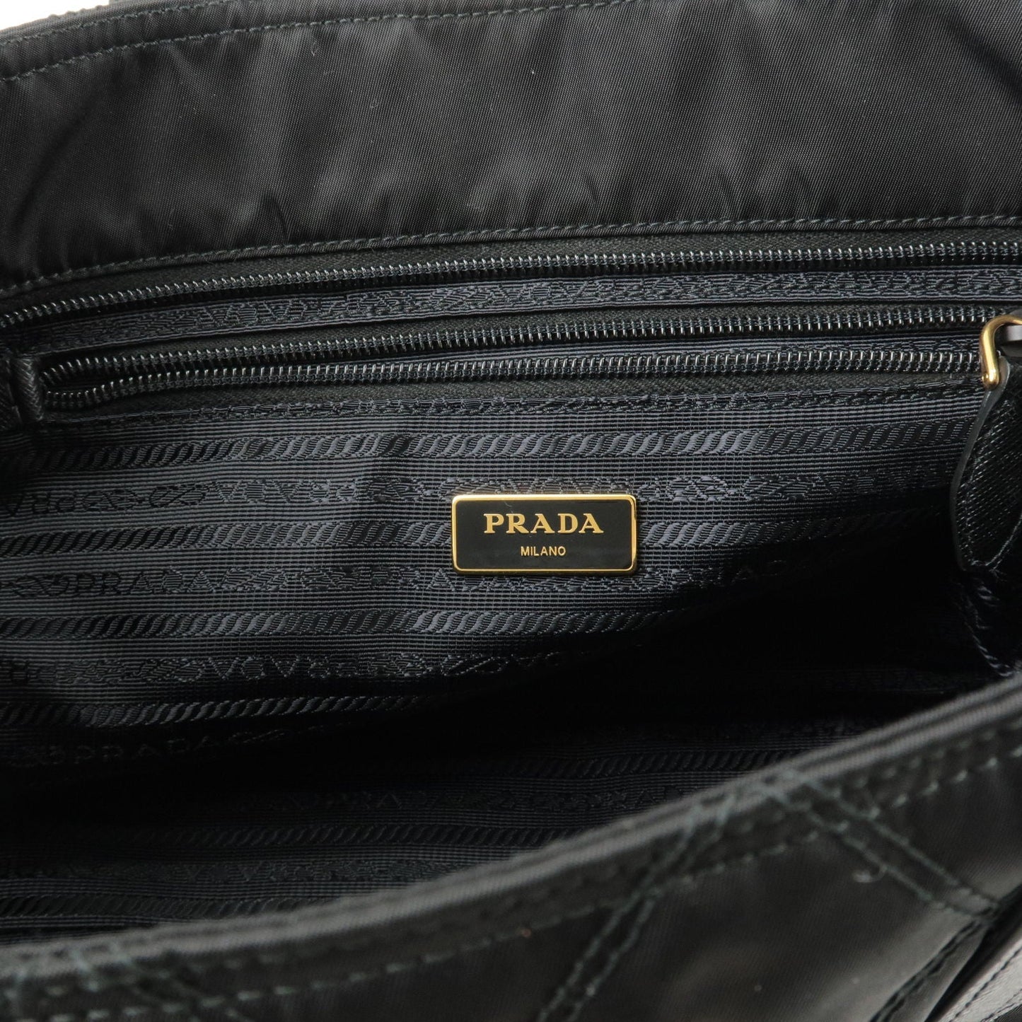 PRADA Nylon Leather Quilting Chain Tote Bag NERO Black 1BG086