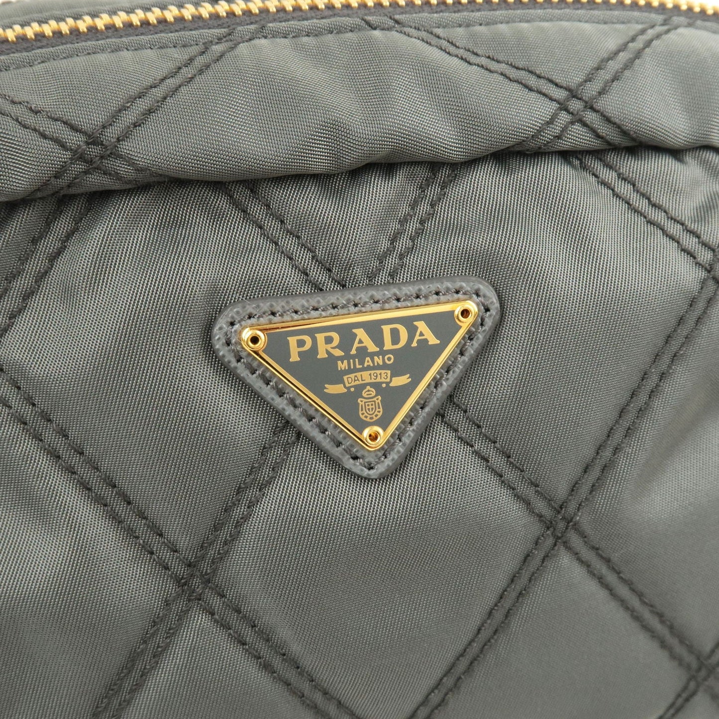 PRADA Nylon Leather Quilting Pouch Clutch Bag Gray 1NE005