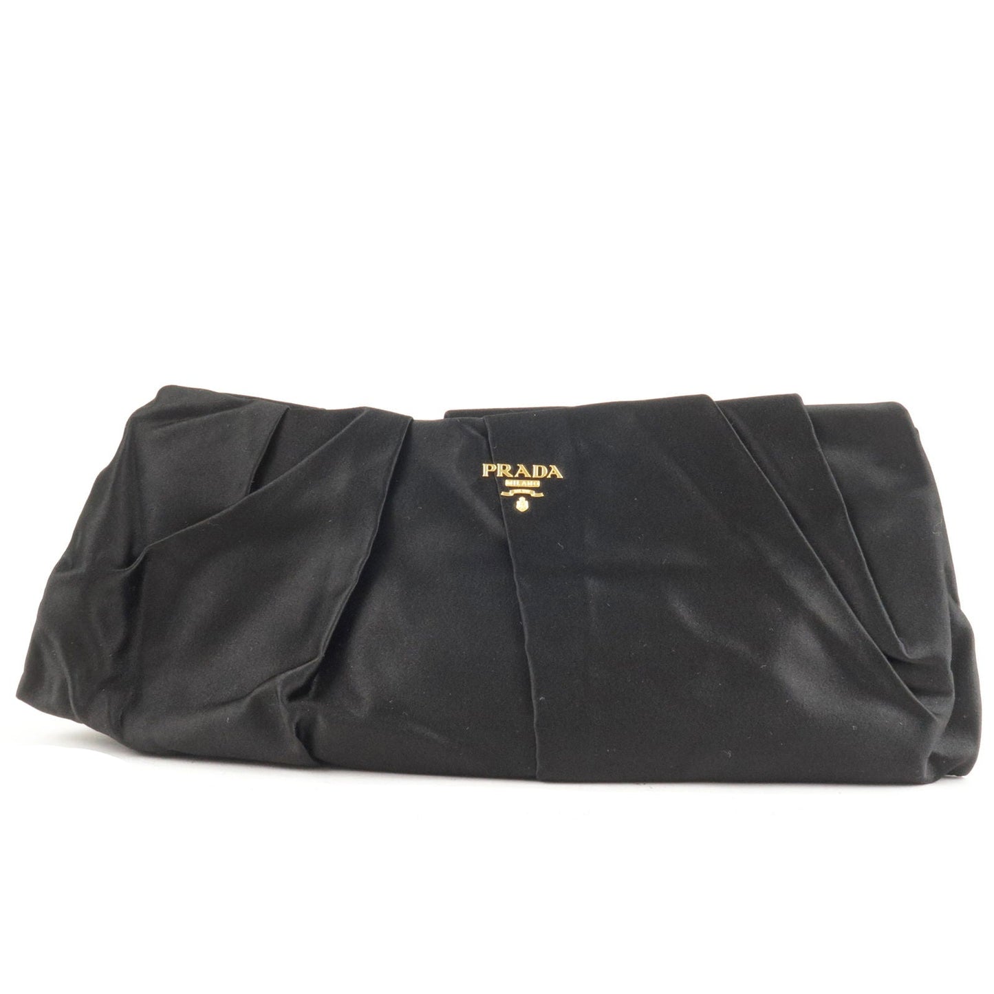 PRADA Logo Satin Clutch Bag NERO Black Gold Hardware BP0051