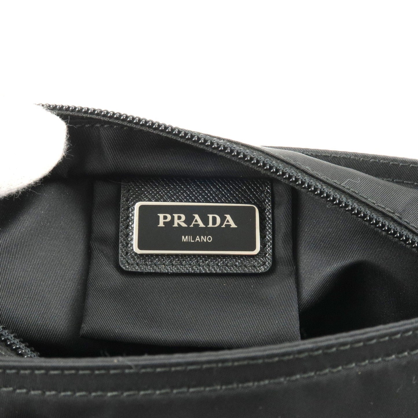 PRADA Logo Nylon Leather Shoulder Bag Purse NERO Black 1BH978