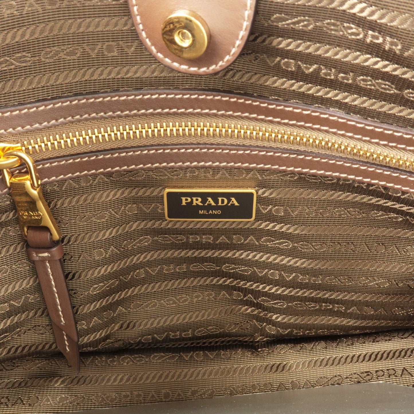 PRADA Logo Jacquard Leather 2Way Bag Hand Bag Beige 1BA172