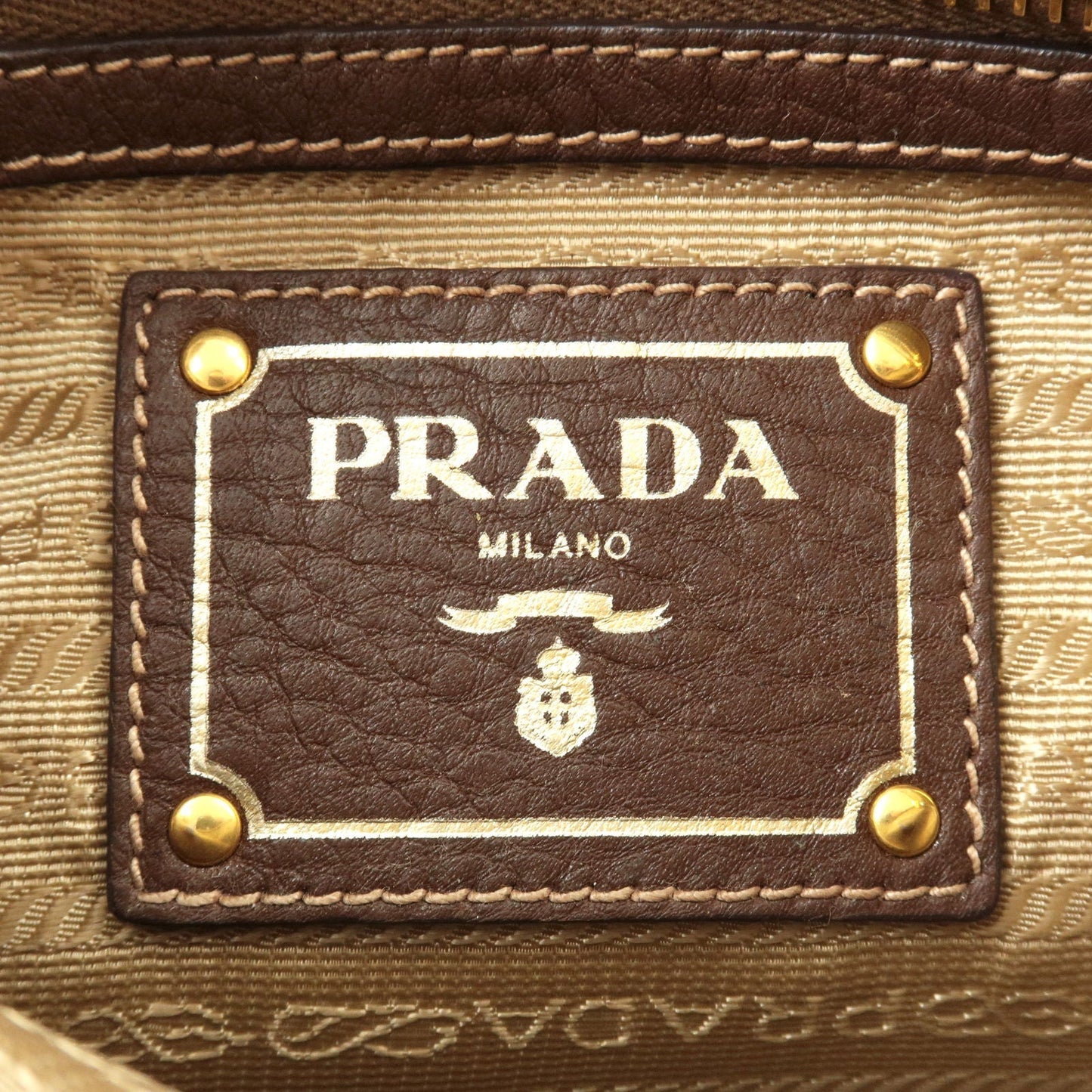 PRADA Logo Jacquard Leather Shoulder Bag Beige Brown BT0867