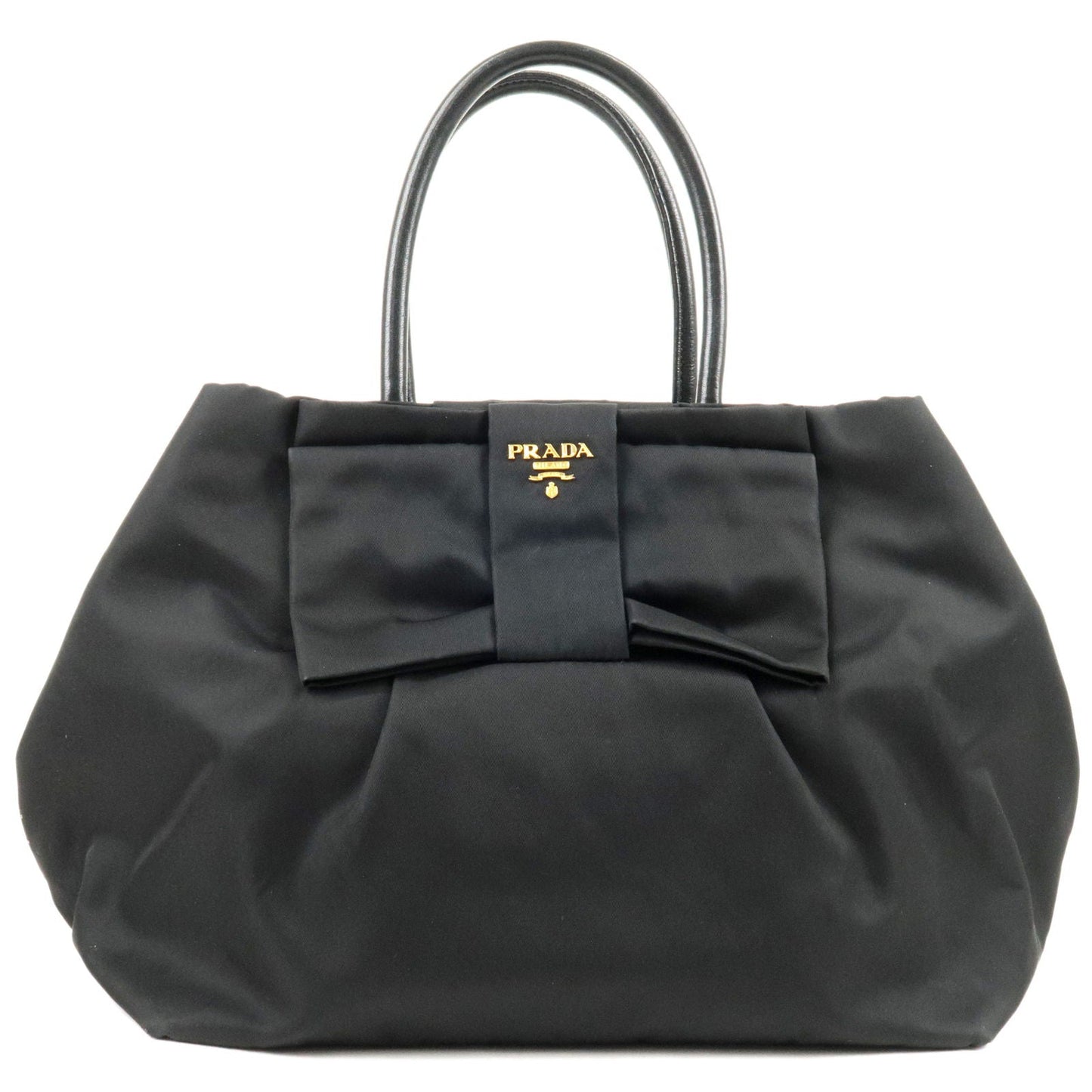 PRADA Logo Nylon Leather Ribbon Tote Bag NERO Black BN1601