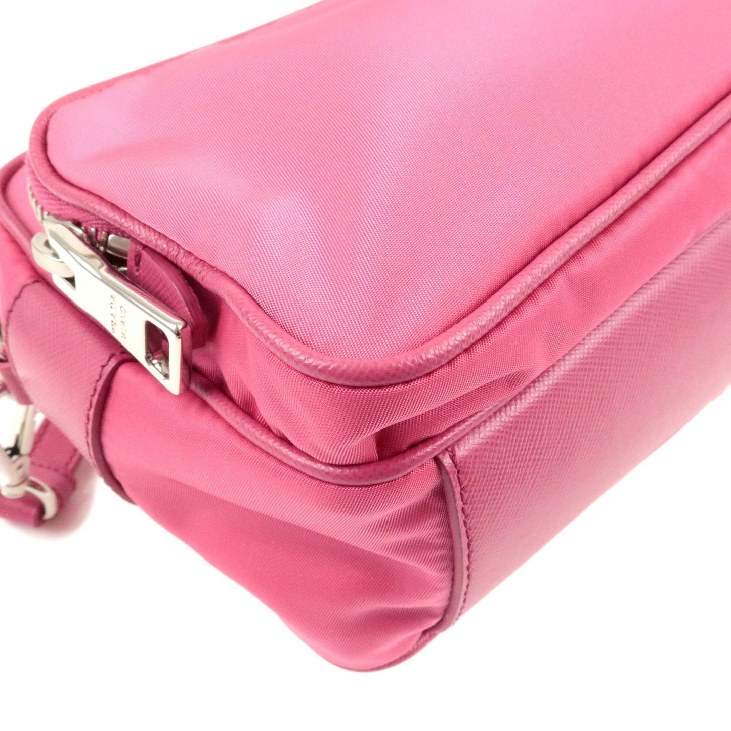 PRADA Logo Nylon Leather Crossbody Shoulder Bag FUXIA Pink BT1010