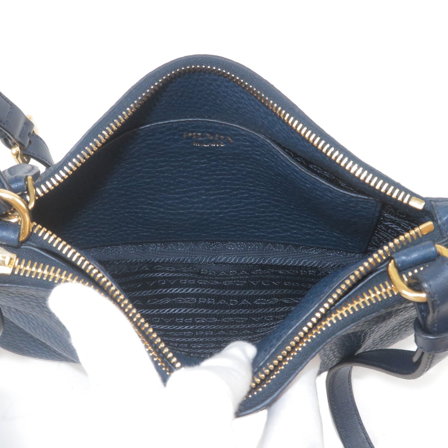 PRADA Logo Leather Crossbody Shoulder Bag Purse Navy