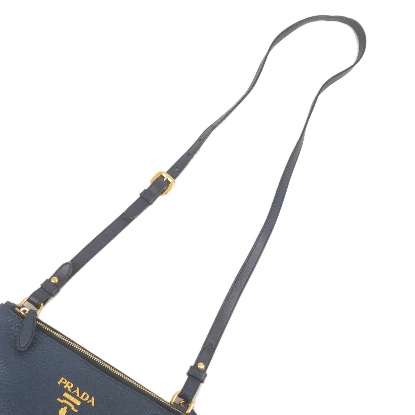 PRADA Logo Leather Crossbody Shoulder Bag Purse Navy