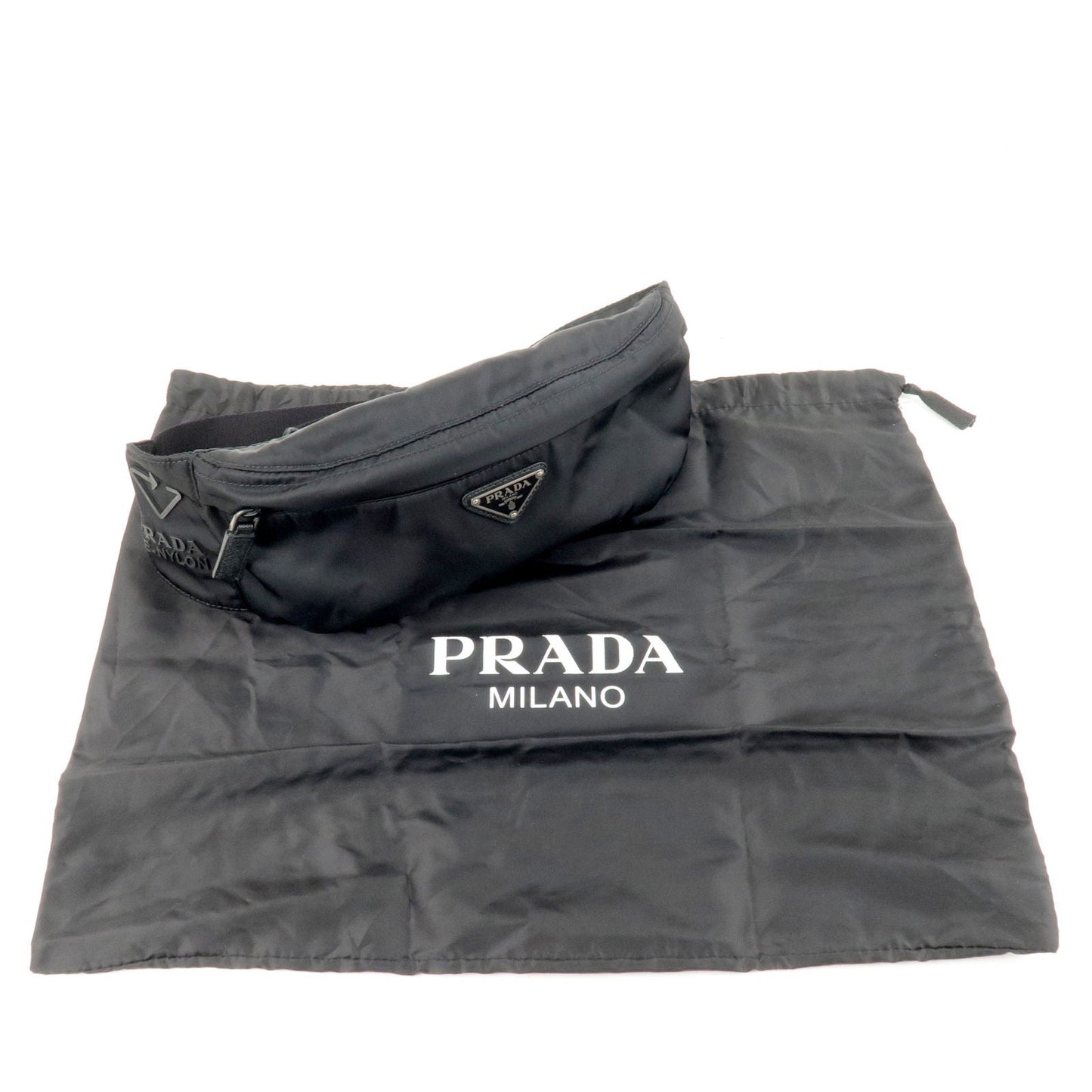 PRADA Logo Re-Nylon Leather Waist Bag Body Bag NERO Black