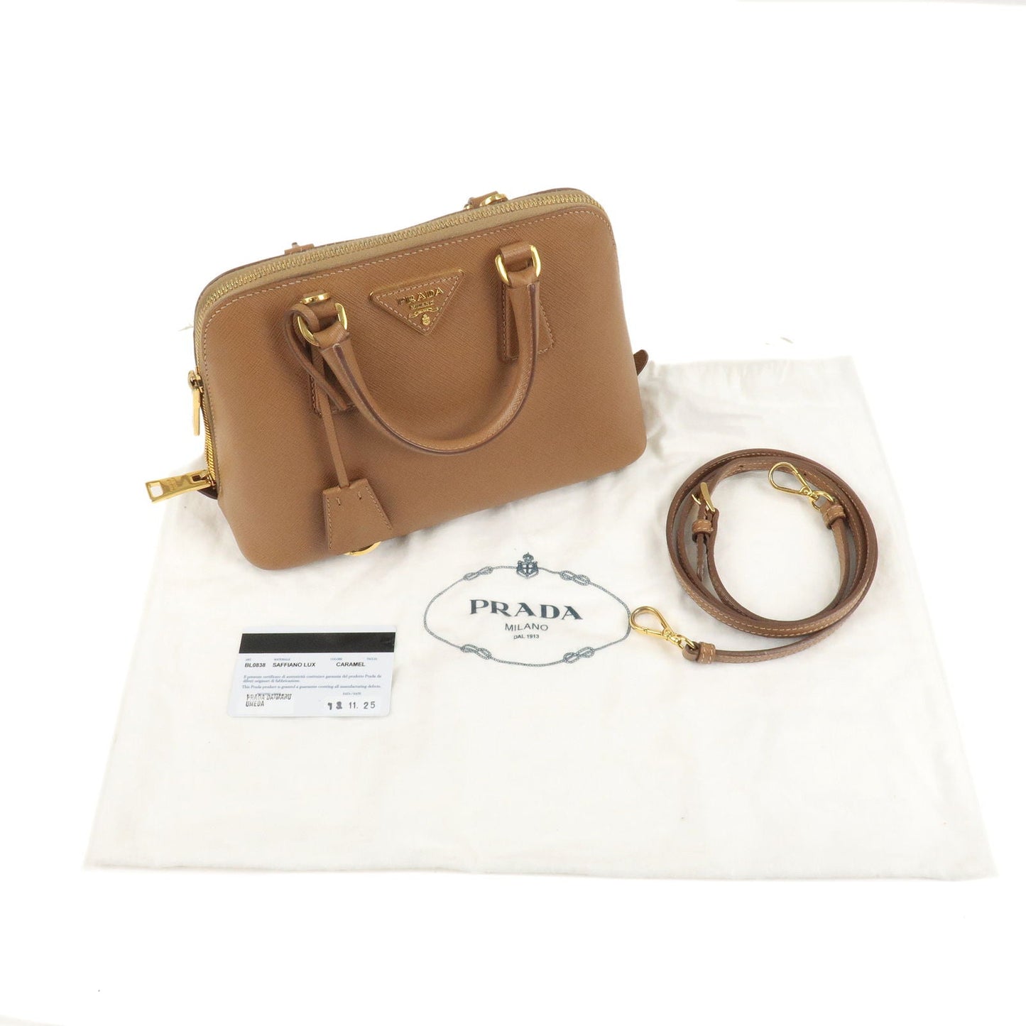 PRADA Logo Leather 2Way Hand Bag Shoulder Bag Brown BL0838