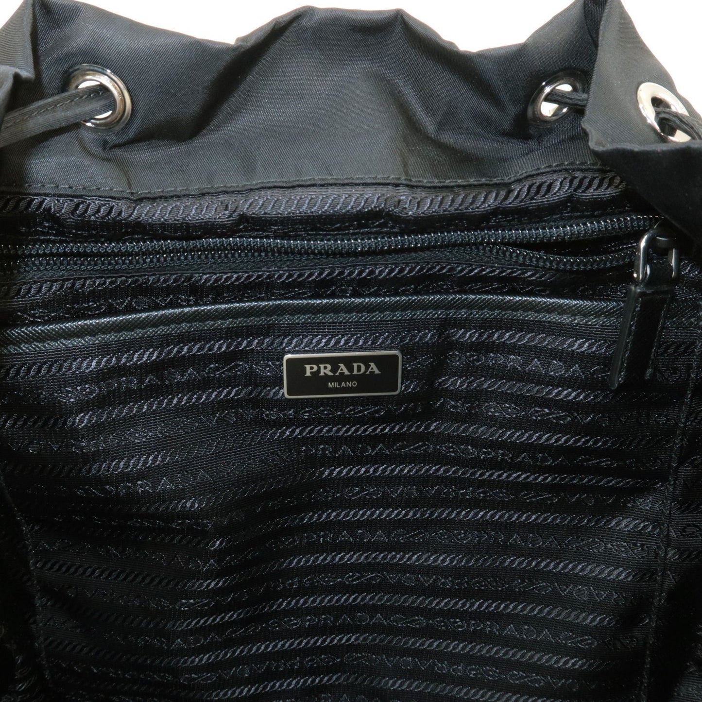 PRADA Logo Nylon Leather Ruck Sack Back Pack Bag Black 1BZ811