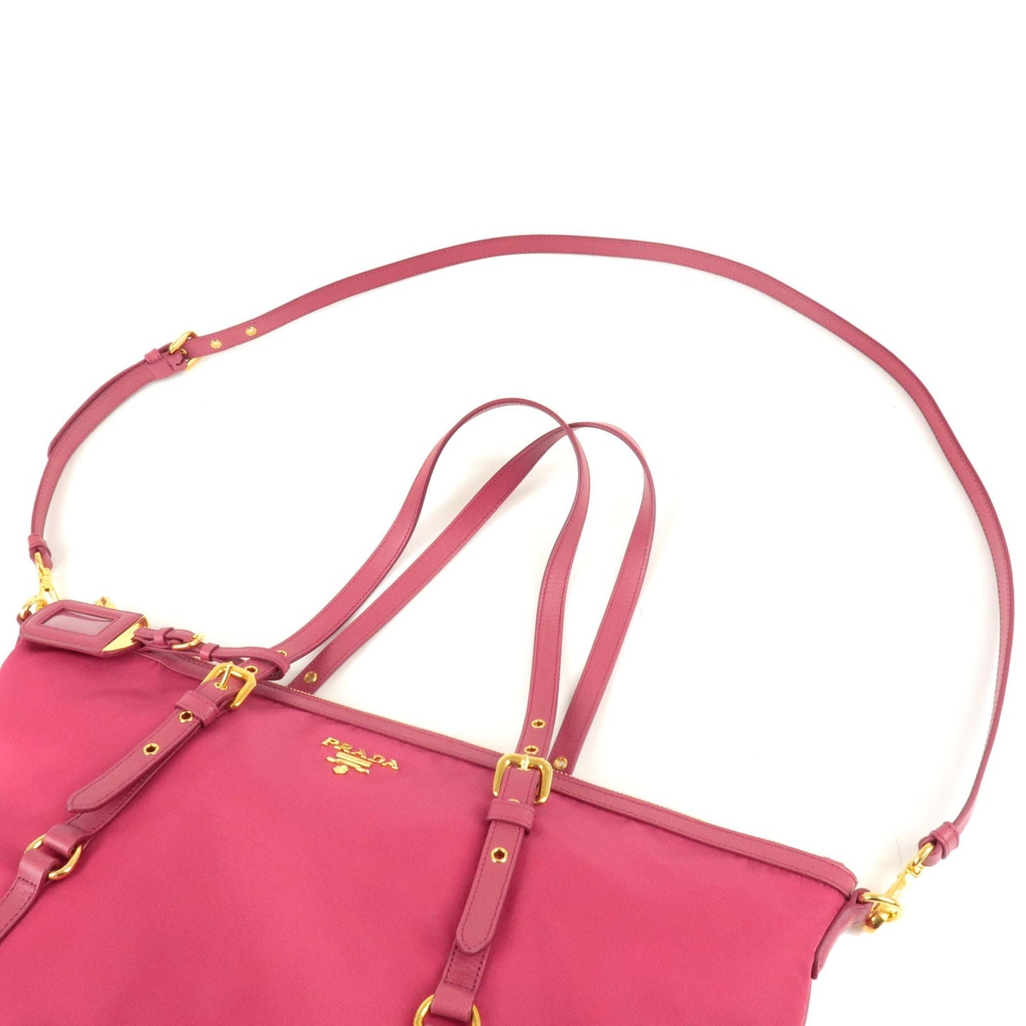 PRADA Logo Nylon Leather 2Way Bag Tote Bag Pink BR4253