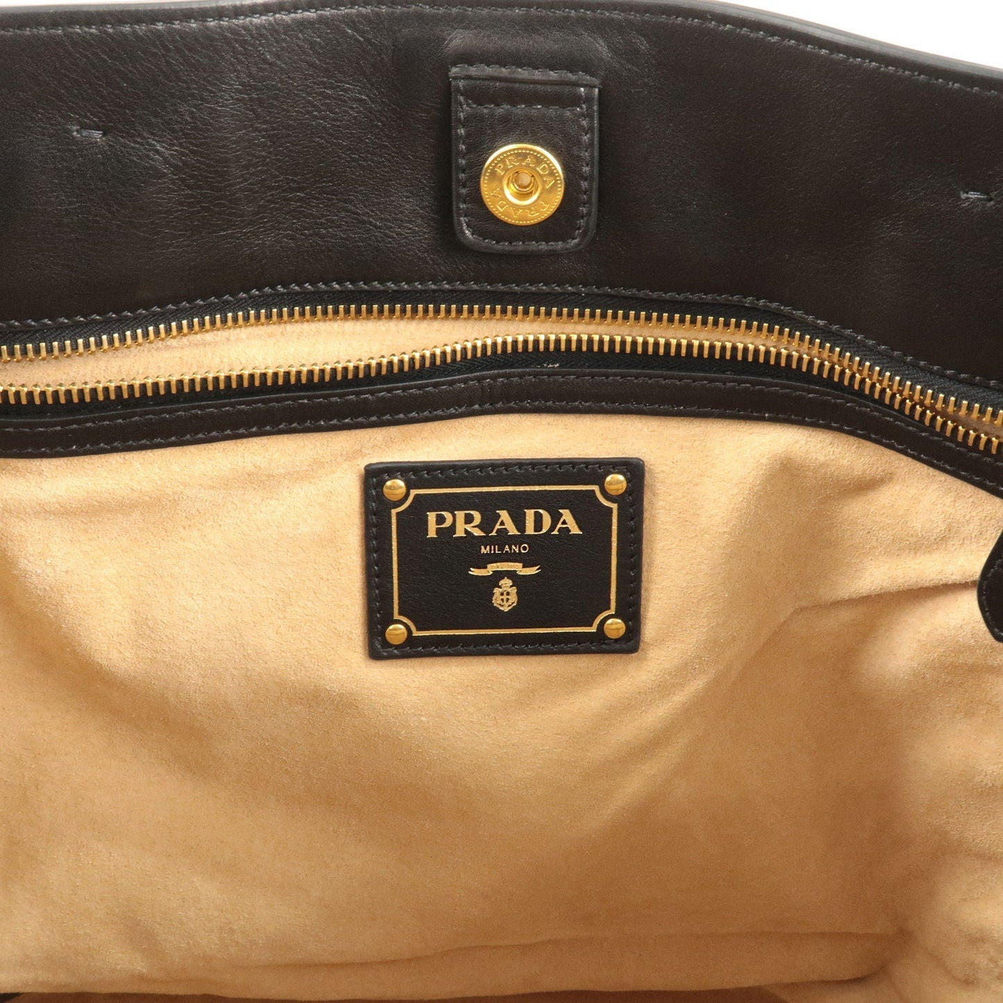 PRADA Logo Leather Tote Bag NERO Black Gold Hardware BR4360