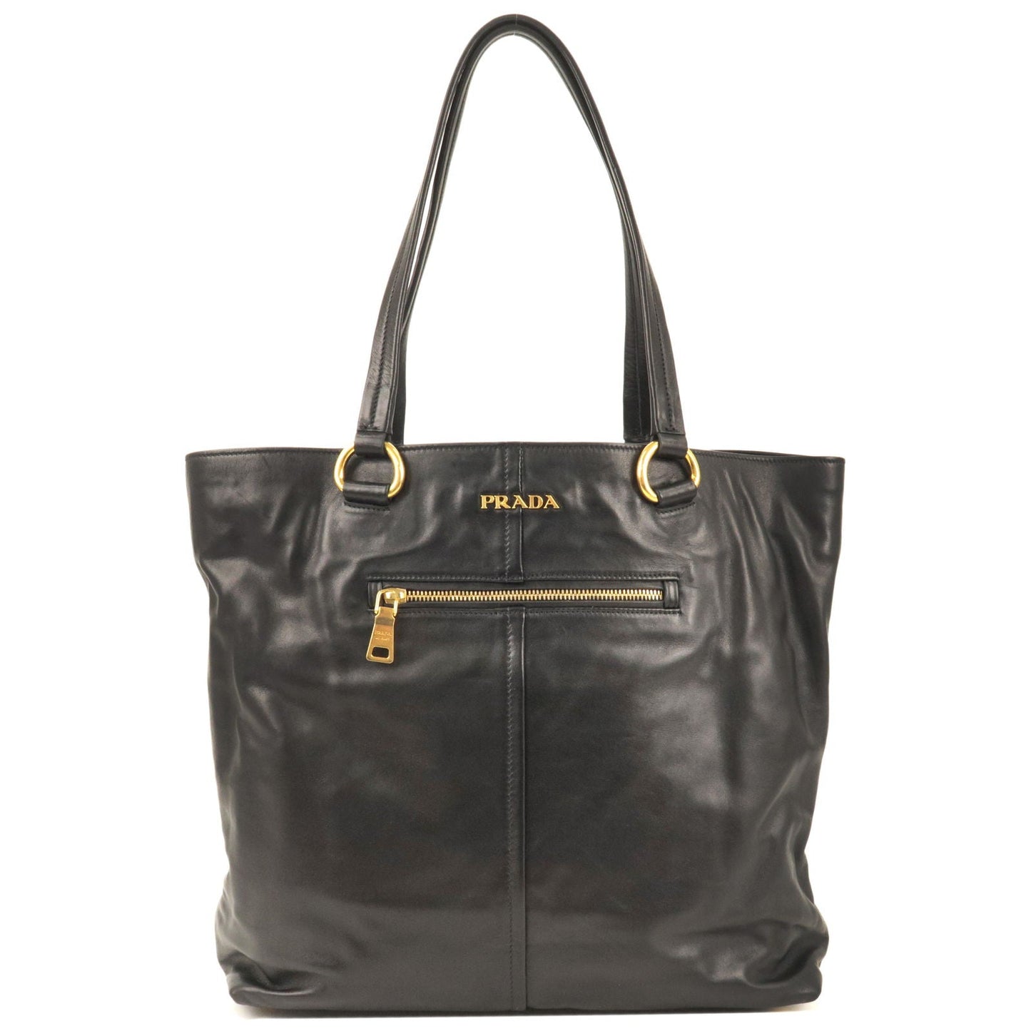 PRADA Logo Leather Tote Bag NERO Black Gold Hardware BR4360