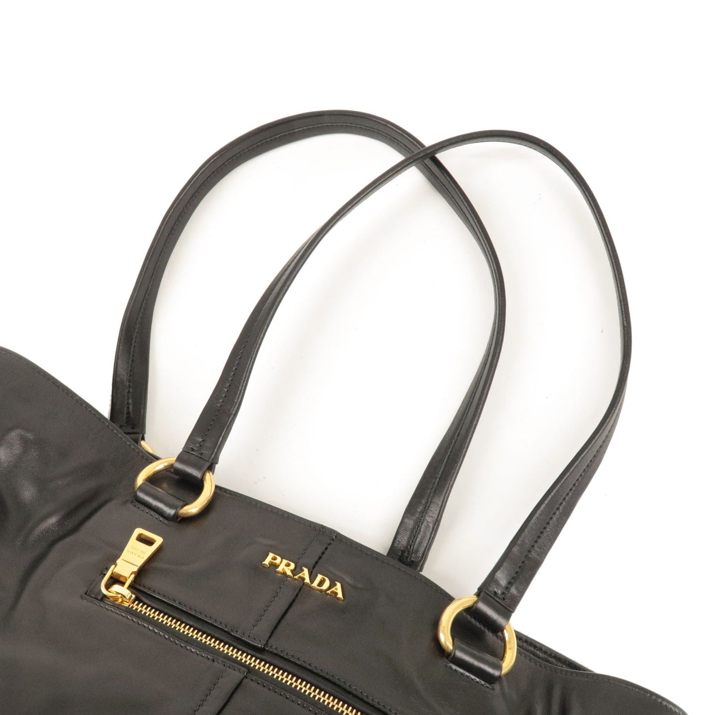 PRADA Logo Leather Tote Bag NERO Black Gold Hardware BR4360