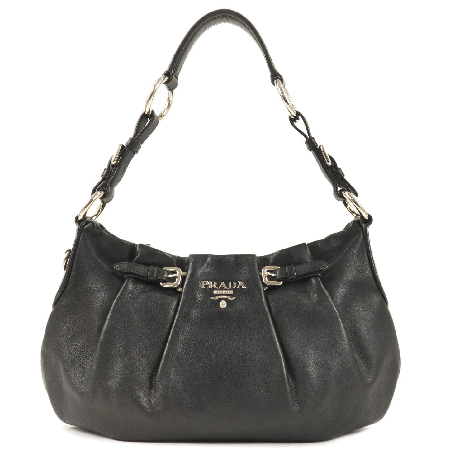 PRADA Logo Leather Shoulder Bag Hand Bag NERO Black BR3795