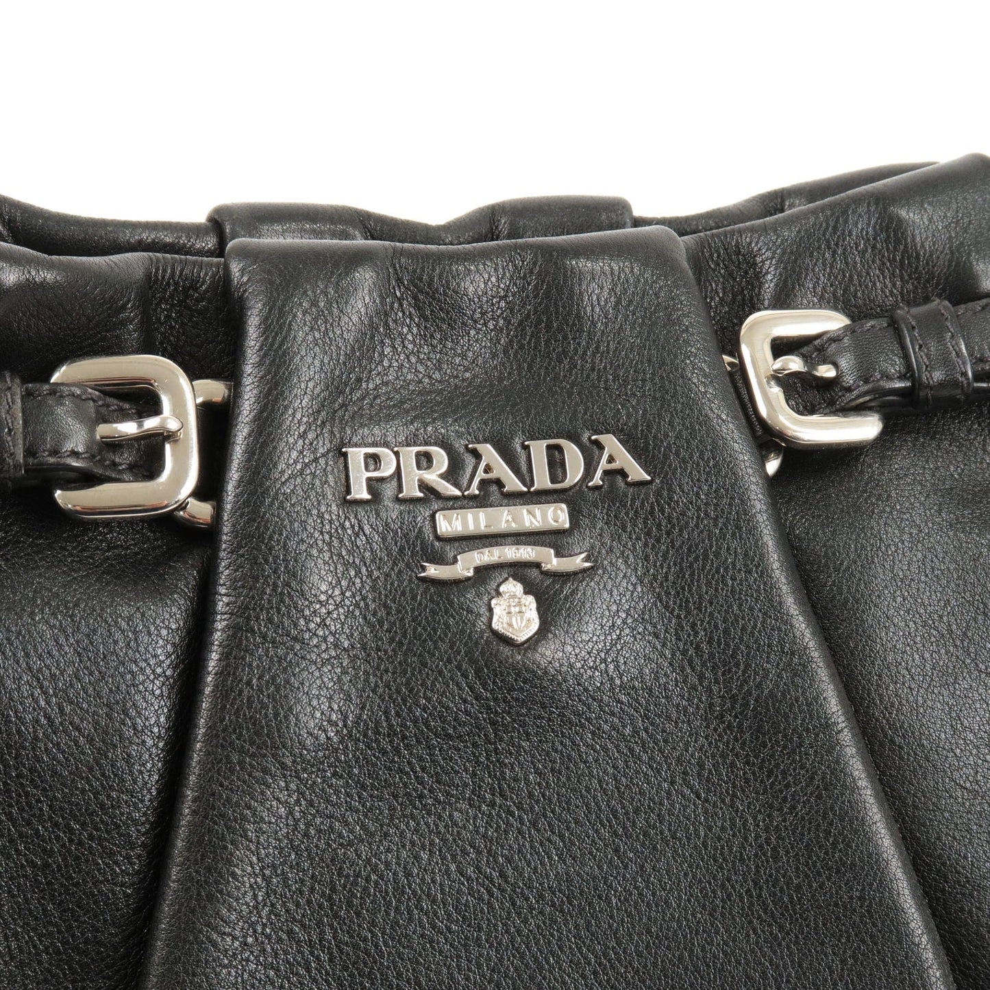 PRADA Logo Leather Shoulder Bag Hand Bag NERO Black BR3795