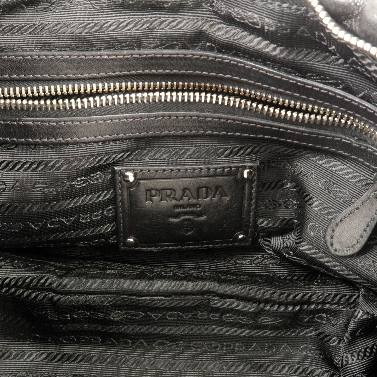 PRADA Logo Leather Shoulder Bag Hand Bag NERO Black BR3795