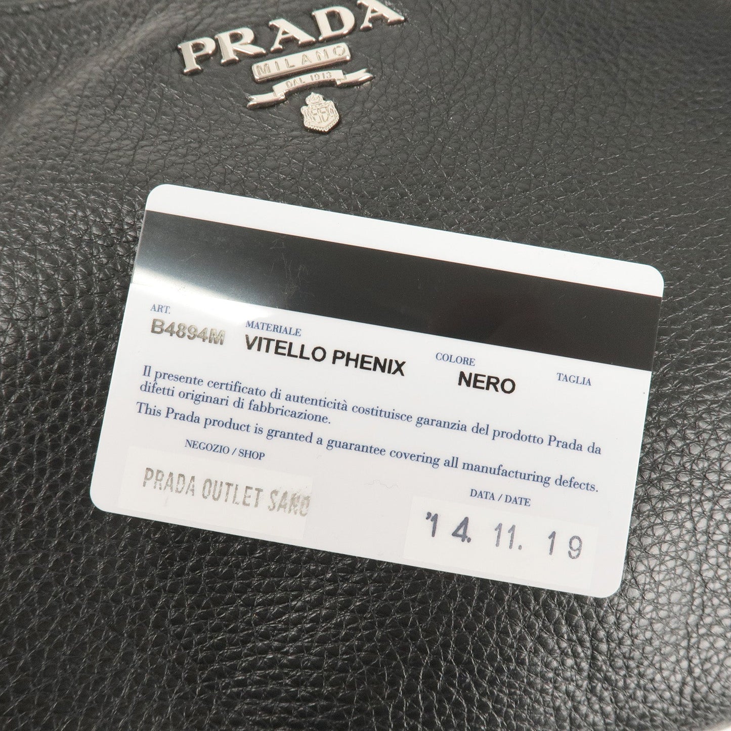 PRADA Vitello Phenix Leather Shoulder Bag NERO Black B4894M