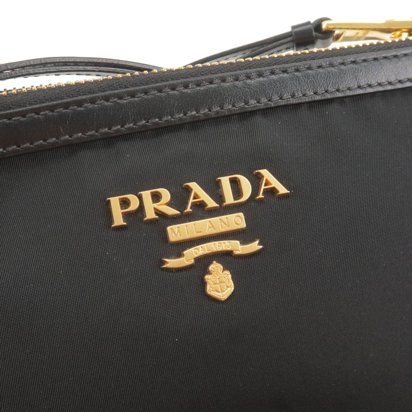 PRADA Logo Nylon Leather Shoulder Bag NERO Black 1BH046