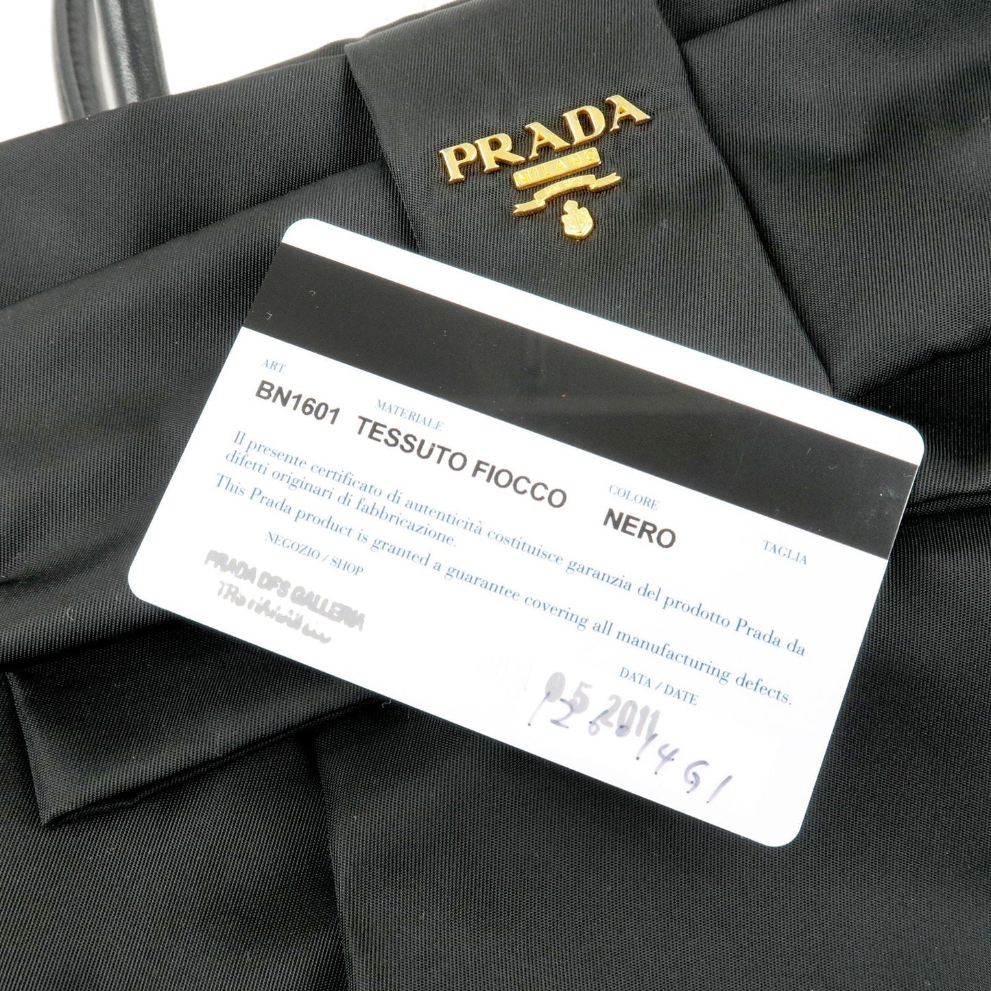 PRADA Logo Nylon Leather Ribbon Tote Bag Black NERO BN1601