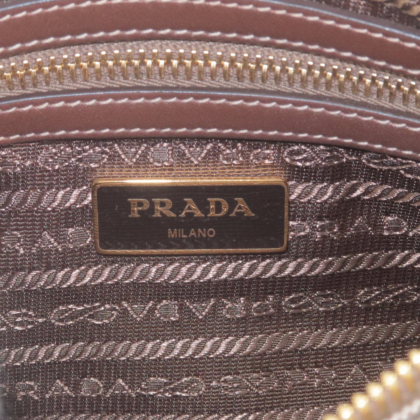 PRADA Logo Jacquard Leather Shoulder Bag Beige Brown 1BH046