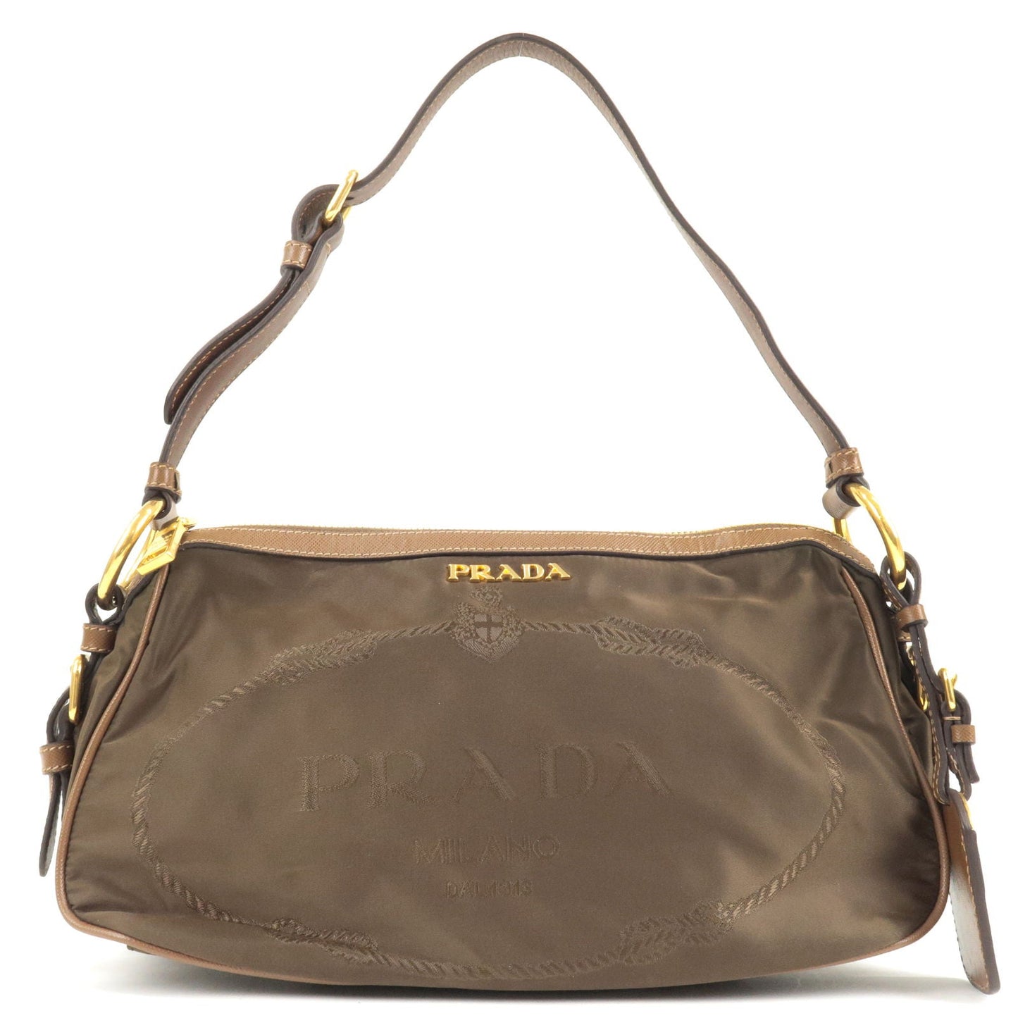 PRADA Nylon Leather Shoulder Bag Purse BRUCIATO Brown BR4320