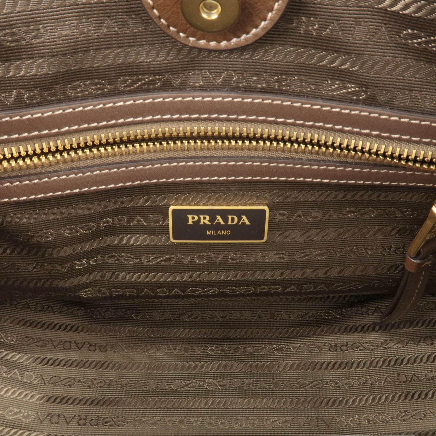 PRADA Logo Jacquard Leather 2Way Bag Hand Bag Beige 1BA579