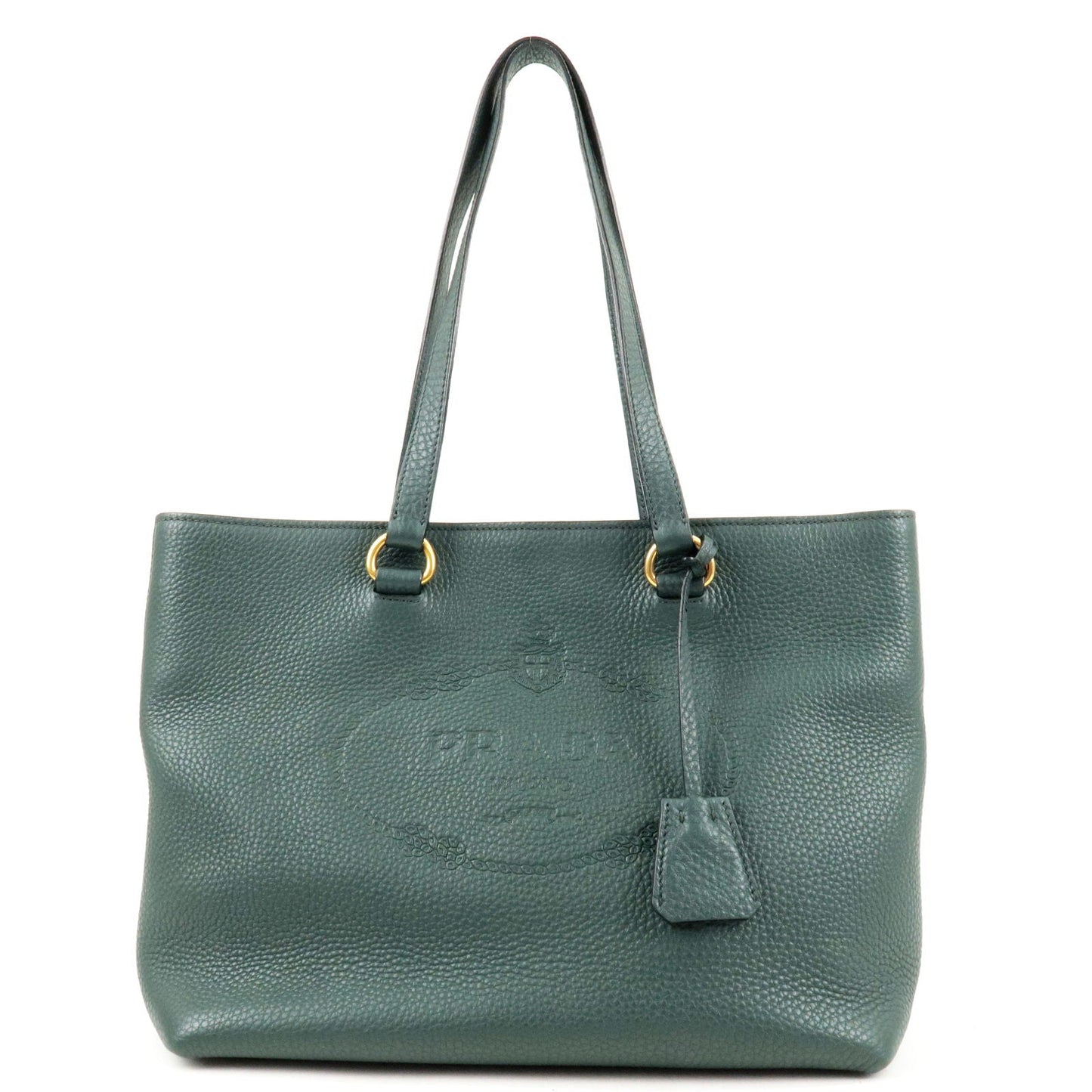 PRADA Logo Leather Tote Bag Hand Bag Green 1BG100