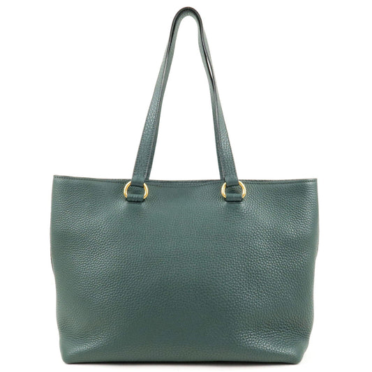 PRADA Logo Leather Tote Bag Hand Bag Green 1BG100