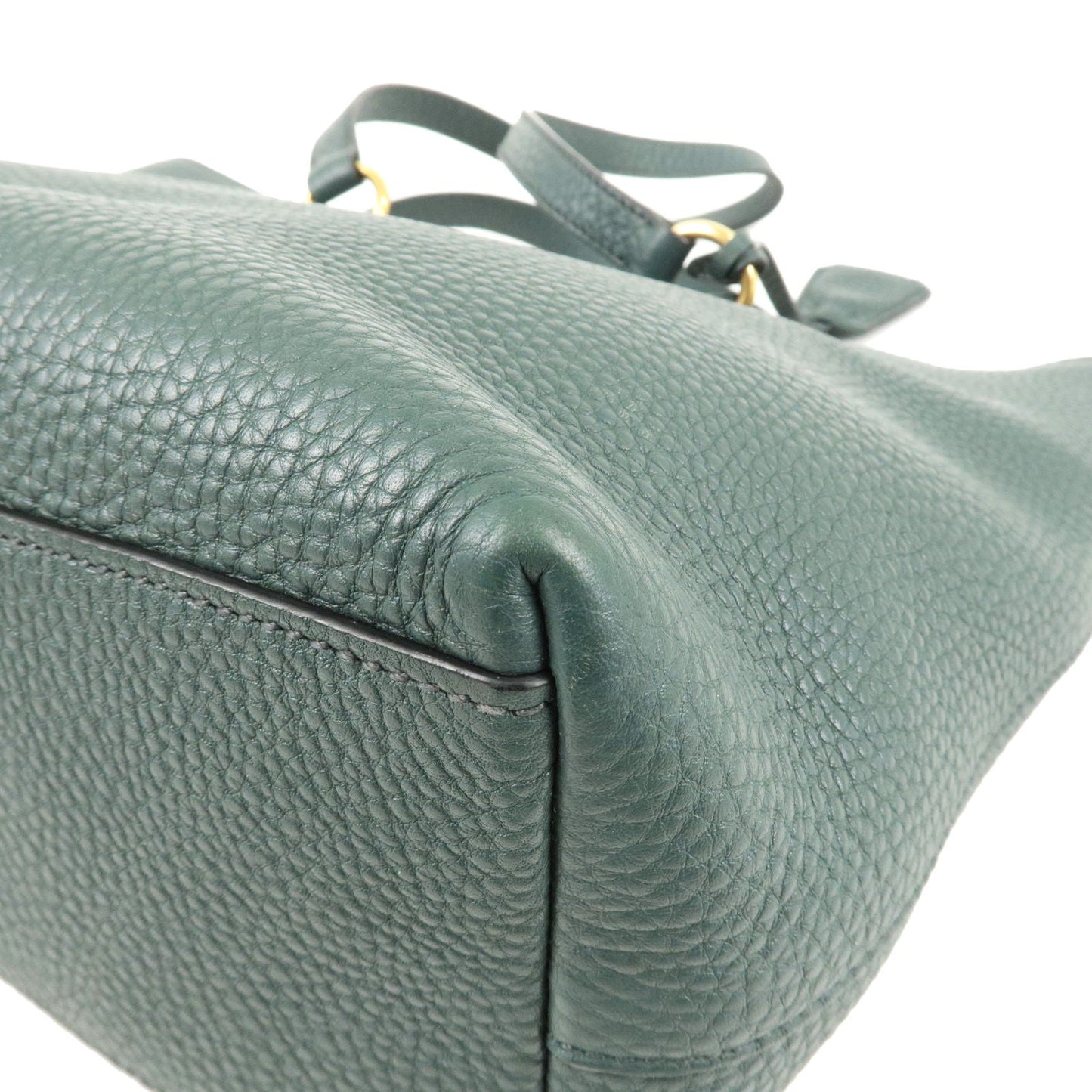 PRADA Logo Leather Tote Bag Hand Bag Green 1BG100