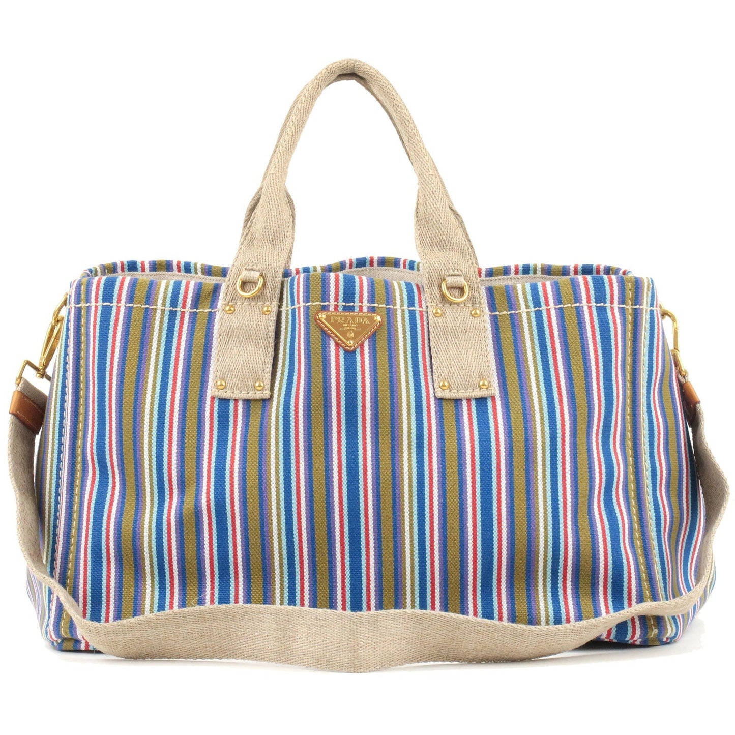 PRADA Canapa Large Canvas 2Way Bag Shoulder Bag Multi Color