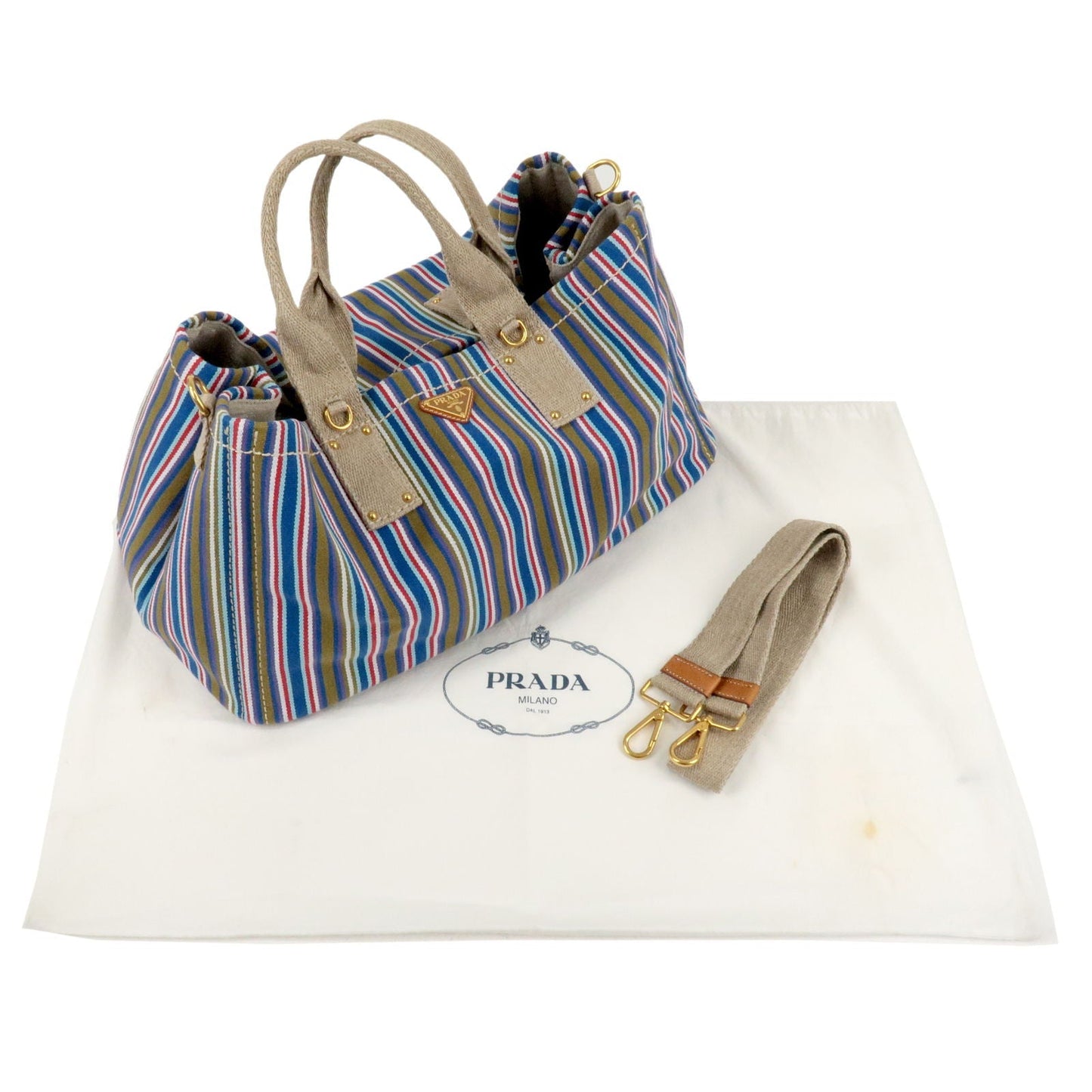 PRADA Canapa Large Canvas 2Way Bag Shoulder Bag Multi Color