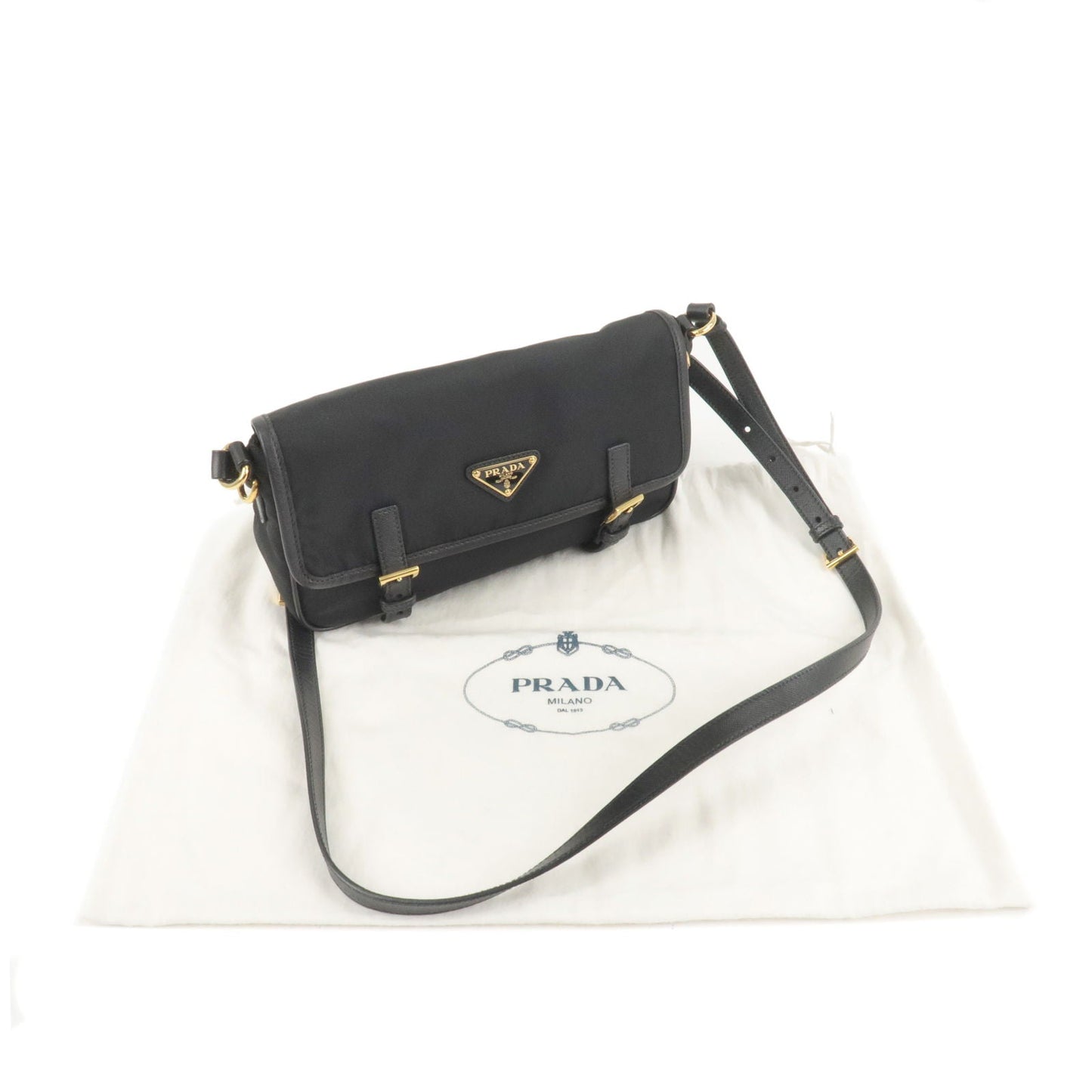 PRADA Logo Nylon Leather Shoulder Bag NERO Black BT0772