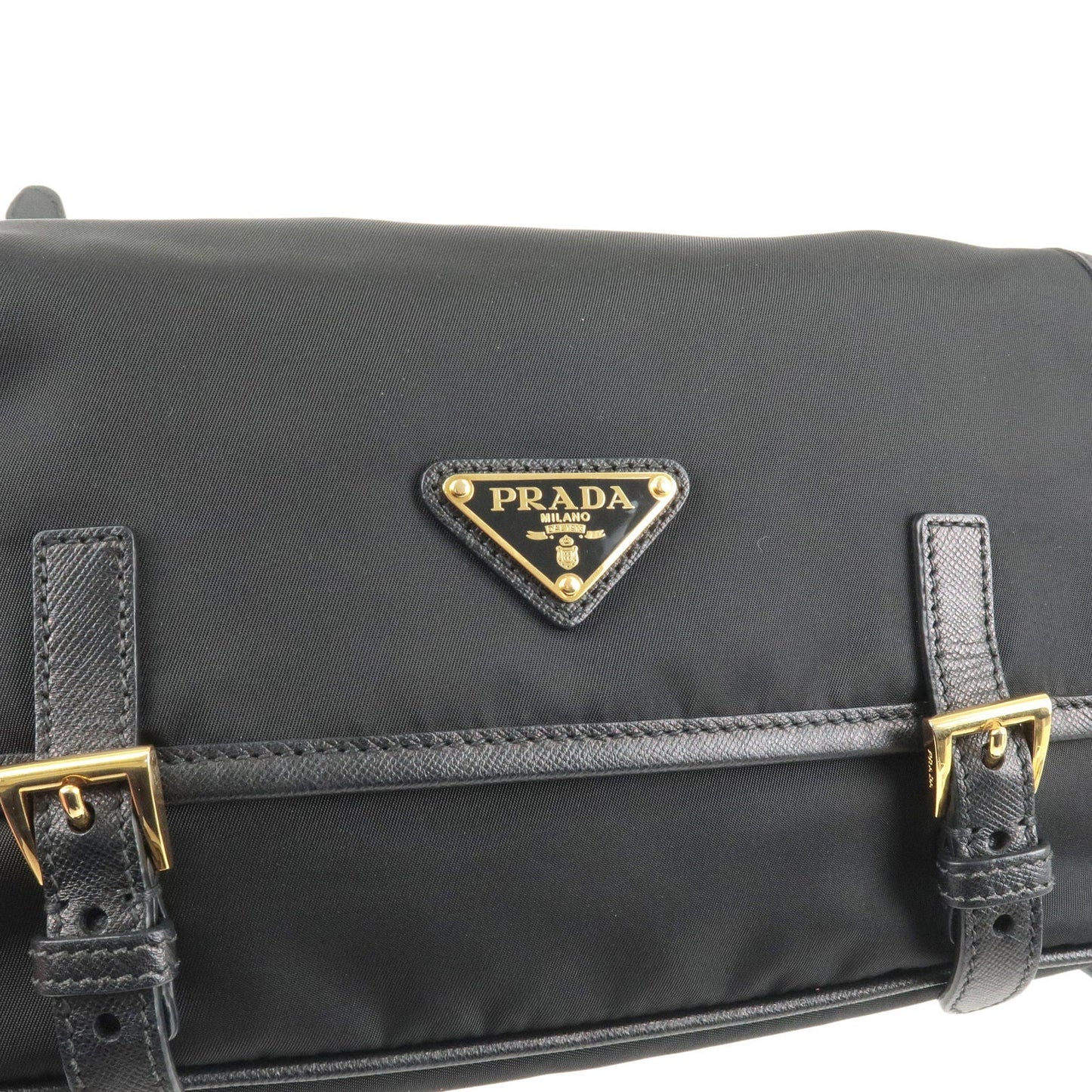 PRADA Logo Nylon Leather Shoulder Bag NERO Black BT0772