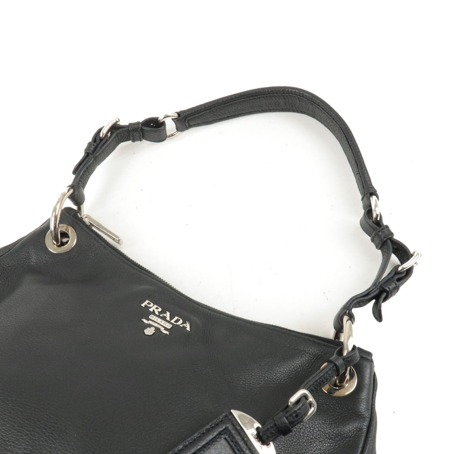 PRADA Vitello Phenix Leather Shoulder Bag NERO Black B4894M