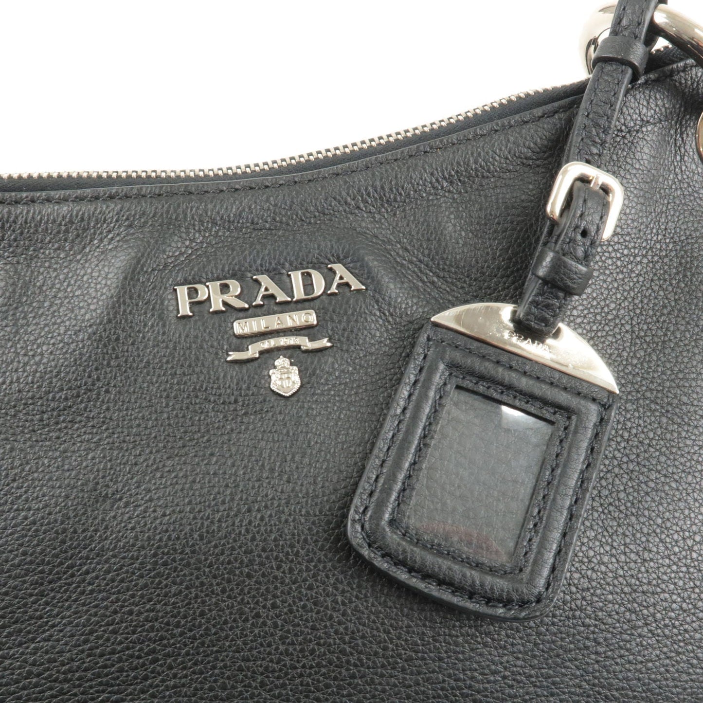 PRADA Vitello Phenix Leather Shoulder Bag NERO Black B4894M